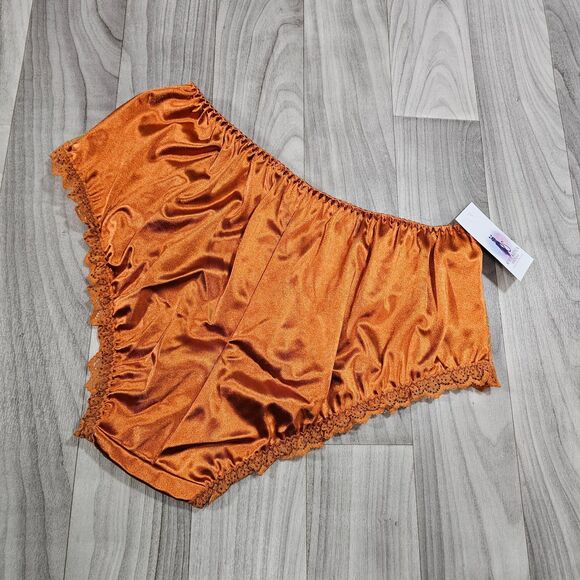 Orange Satin Brief Panties with Lace Trim by Space Kitten Boutique, Size 1X - Picture 3 of 5